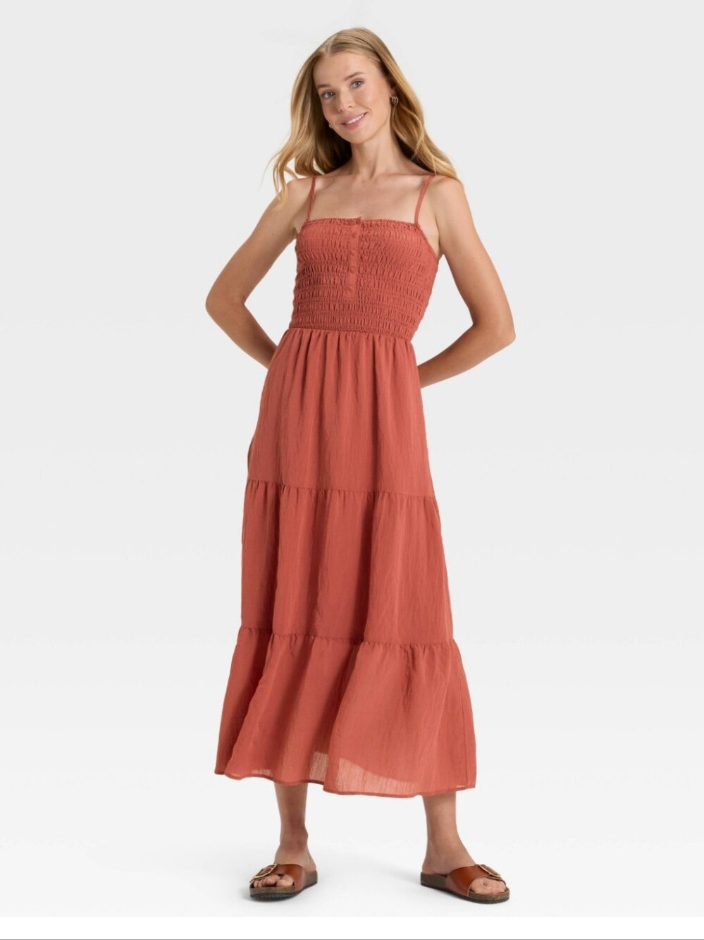 Universal Thread Rust Smocked Tiered Midi Dress